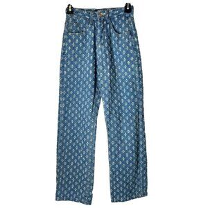 Cider‎ Jeans Women XS Blue Medium Wash Dotted Distressed Pattern Straight Leg